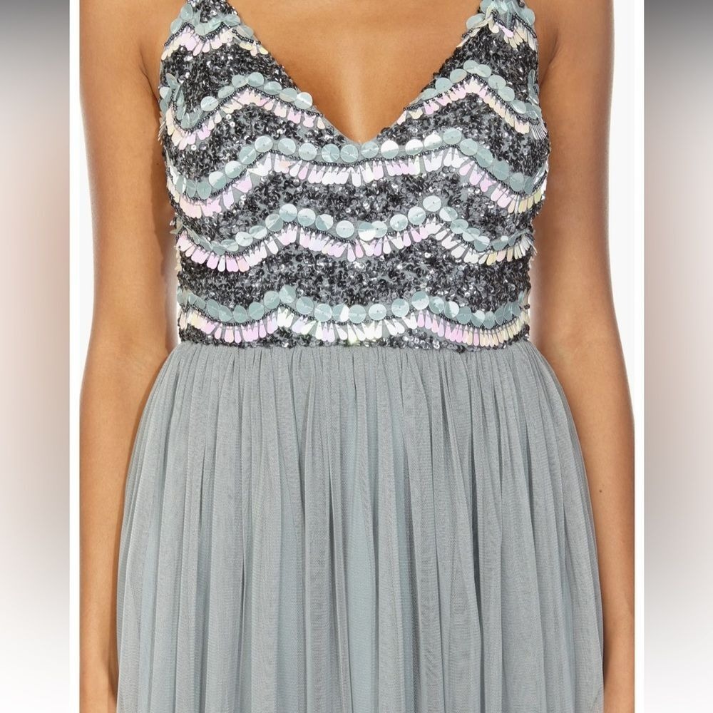 Nordstrom Lace & Beads Grey Sequin Glam Mini Dress NWT Cocktail Wedding Med
